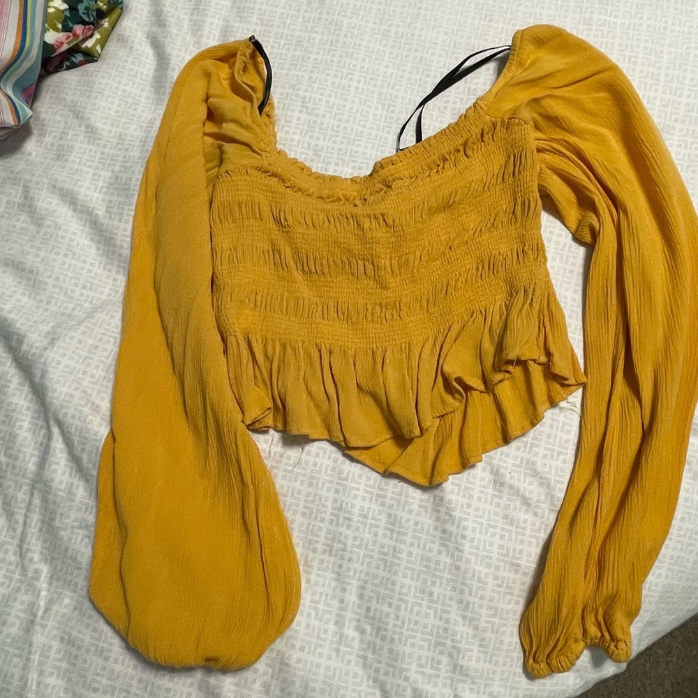 Forever 21 Mustard Smocked Blouse